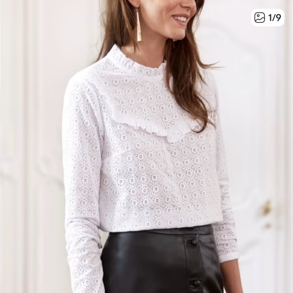 Sezane White Eyelet Lace Blouse